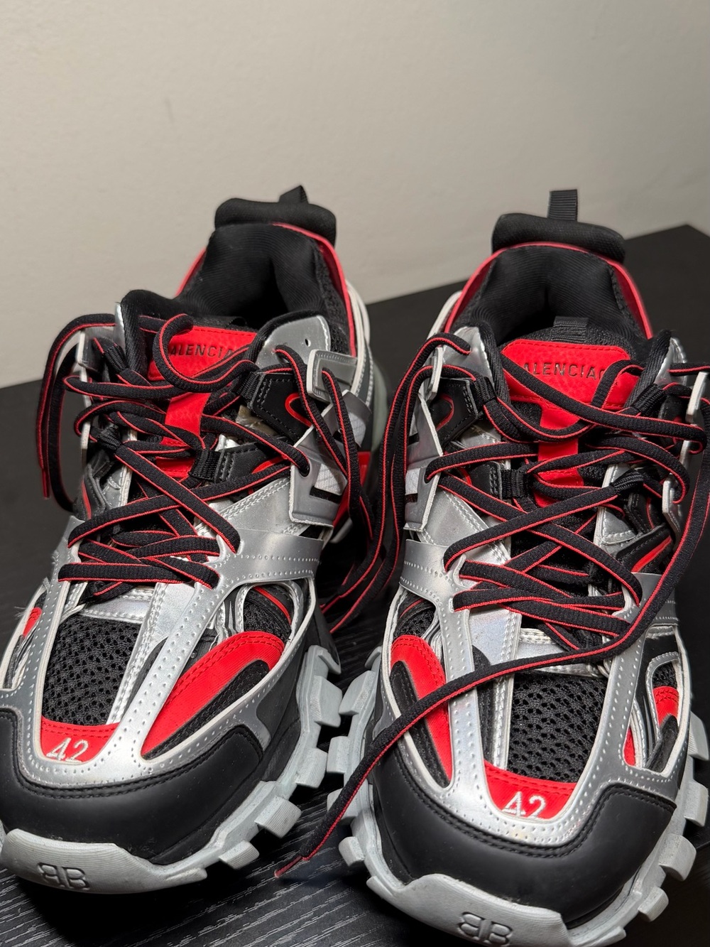 Balenciaga Black, Red & Silver Track Sneakers